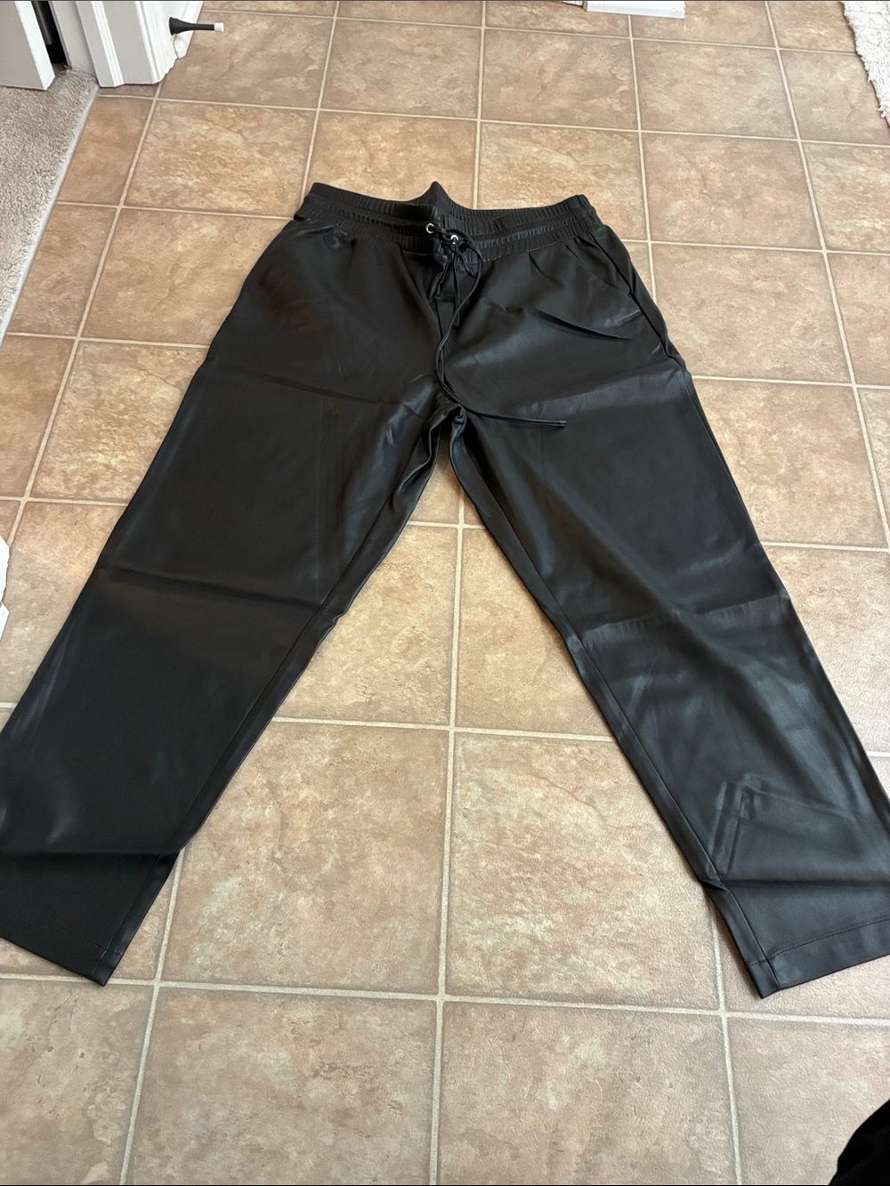 LOFT Black Faux Leather Jogger Pants with Drawstring Waist